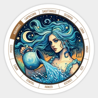 ZODIAC Aquarius - Astrological AQUARIUS - AQUARIUS - ZODIAC sign - Van Gogh style - 1 Sticker